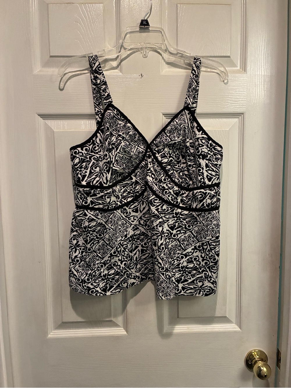 Cato Black and White Printed Camisole with Contrast Trim